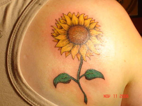 Right Back Shoulder Realistic Sunflower Tattoo For Girls