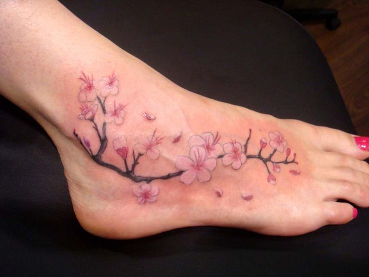 Right Foot Cherry Blossom Tattoo For Girls