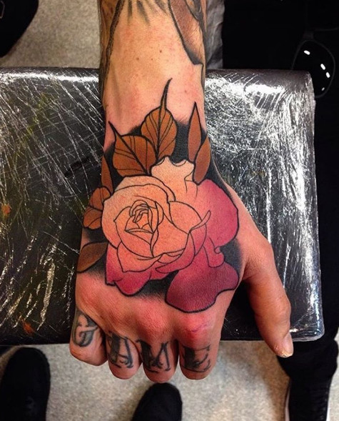 Right Hand Traditional Rose Tattoo