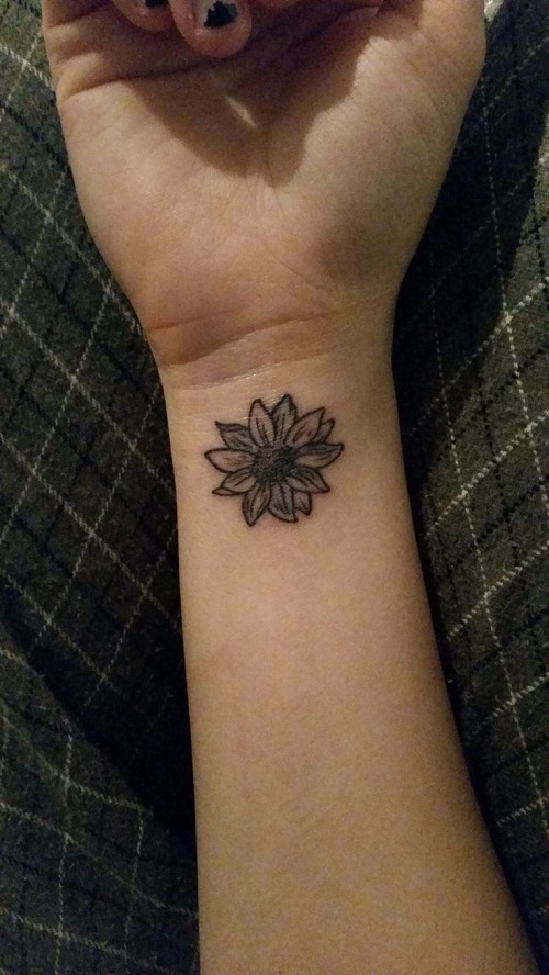 Right Wrist Grey Flower Tattoo For Girls