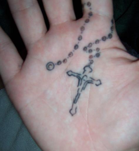 Rosary Cross Right Hand Finger Tattoos