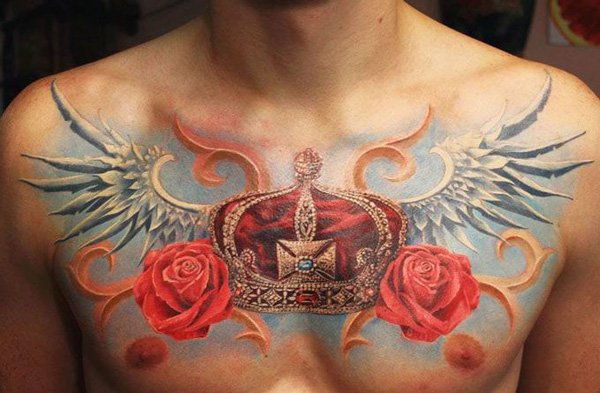 Rose Flower Tattoo On Man Chest