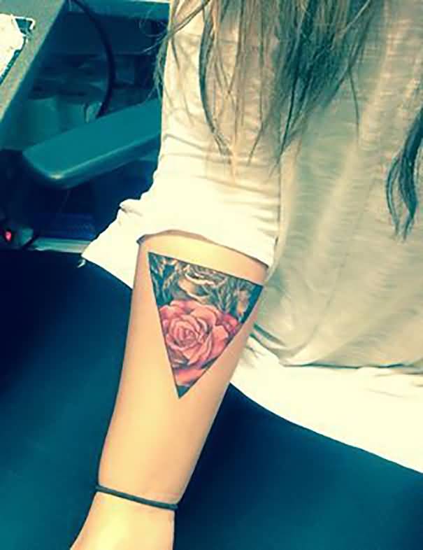 Rose In Triangle Tattoo On Girl Forearm