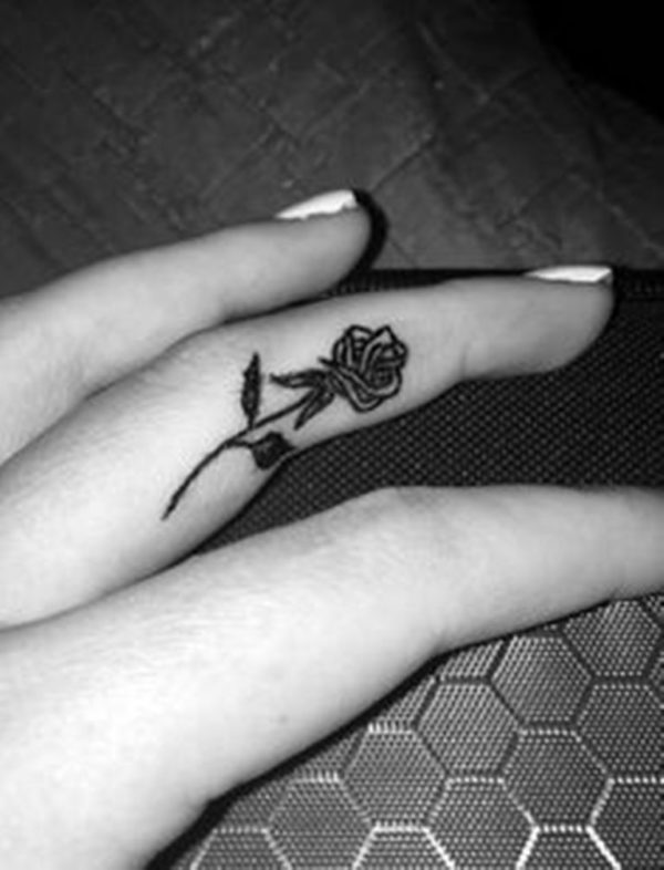 Rose Tattoo On Side Finger