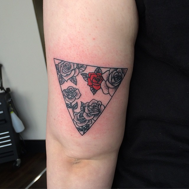 Roses In Triangle Tattoo On Left Half Sleeve
