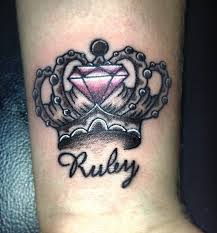 Ruby Diamond Crown Tattoo On Wrist