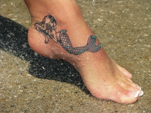 Sexy Mermaid Tattoo On Girl Left Foot