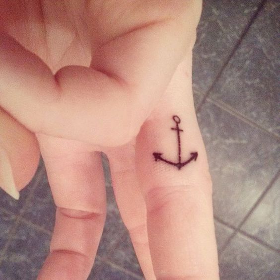 Side Finger Black Anchor Tattoo