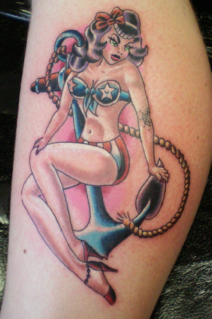Side Leg Anchor Mermaid Tattoo