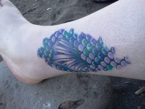 Side Leg Mermaid Scale Tattoo For Girls