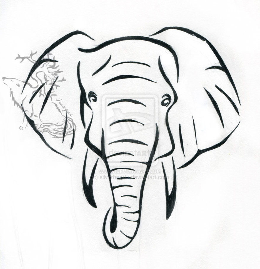 Simple Black Ink Elephant Head Tattoo Design By Silverheartx