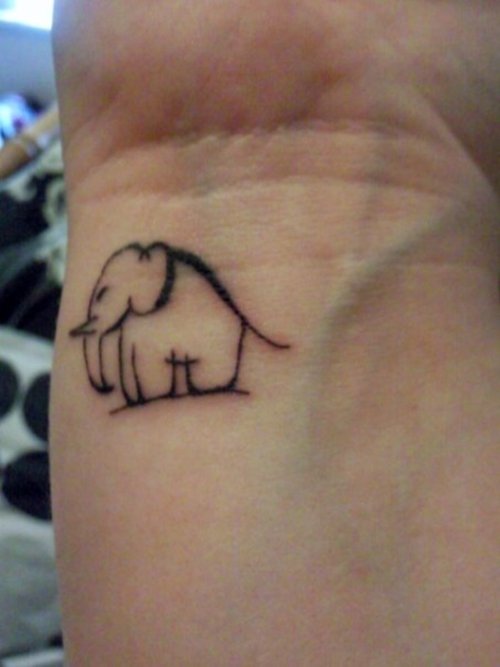Simple Black Outline Chinese Elephant Tattoo On Wrist