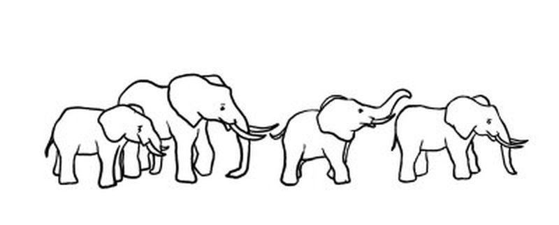Simple Black Outline Elephant Family Tattoo Stencil