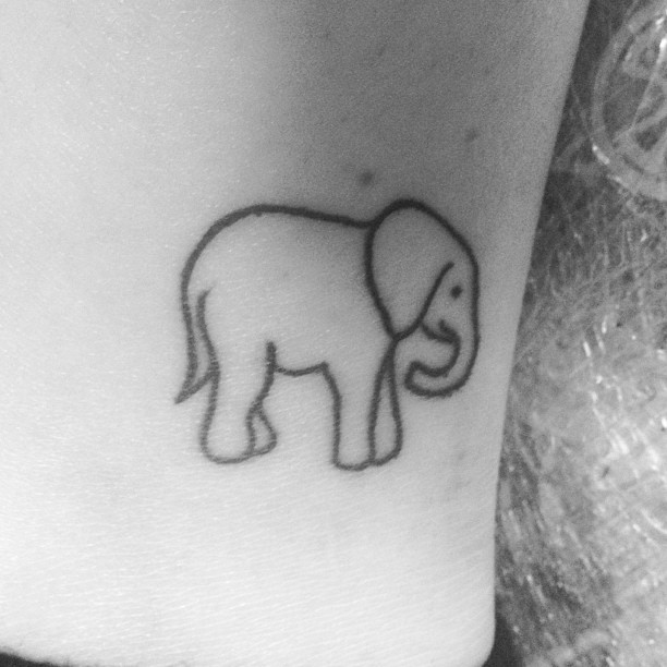 Simple Black Outline Elephant Tattoo Design