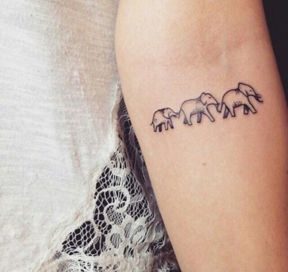Simple Black Outline Three Elephants Tattoo Design For Sleeve