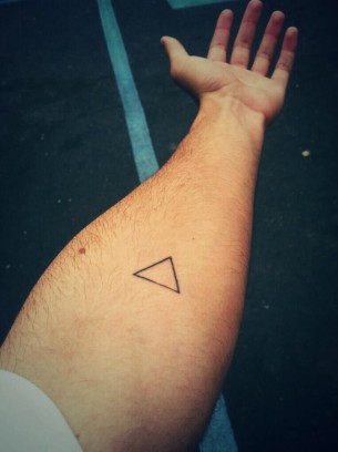 Simple Black Outline Triangle Tattoo On Left Forearm