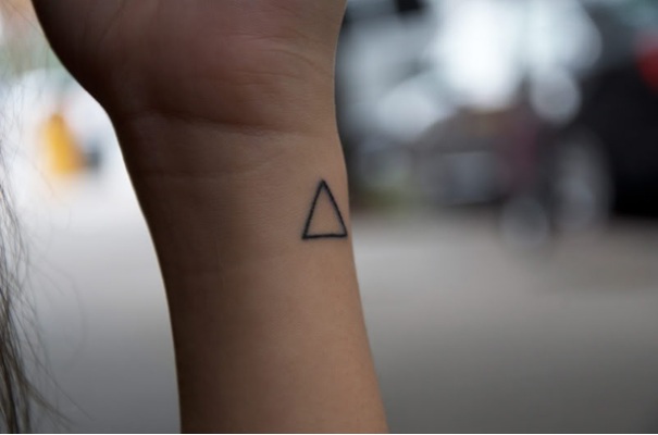 Simple Black Outline Triangle Tattoo Side Wrist
