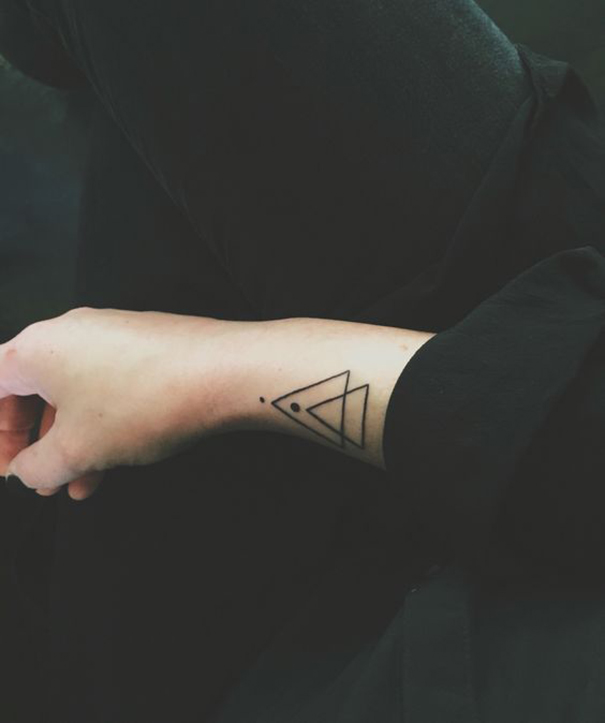 Simple Black Outline Two Triangle Tattoo On Right Side Wrist