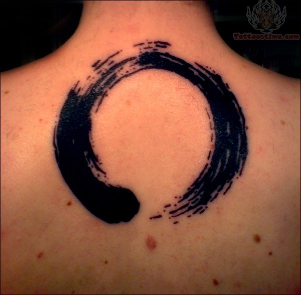 Simple Black Zen Circle Tattoo On Upper Back