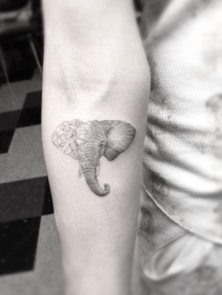 Simple Grey Ink Elephant Head Tattoo On Forearm By Doctor Woo