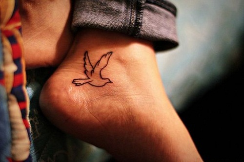 Simple Outline Dove Ankle Tattoo