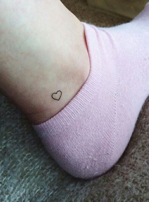 Simple Outline Heart Ankle Tattoo For Girls