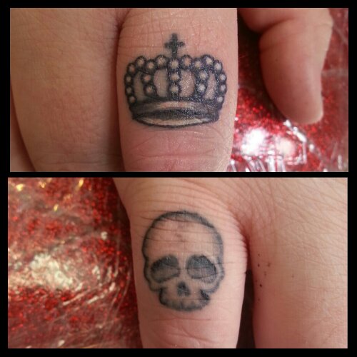 Skull And Crown Finger Tattoos