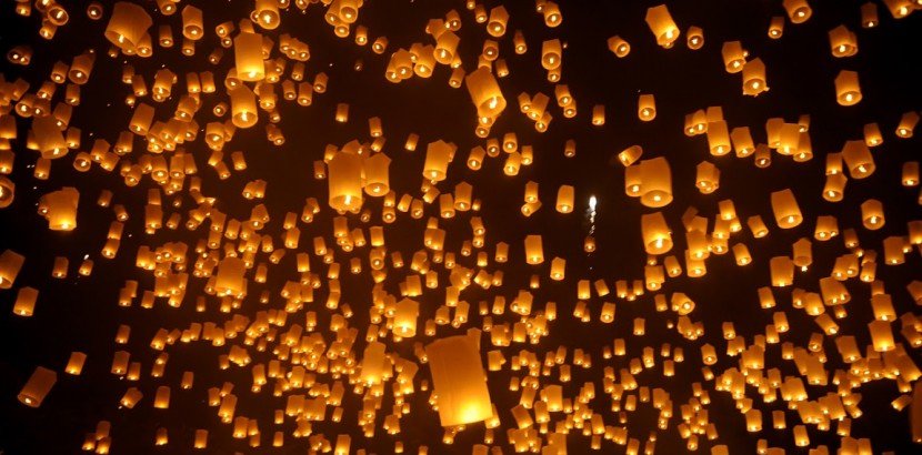 Sky Covered With Lanterns During Yi Peng Festival Celebration