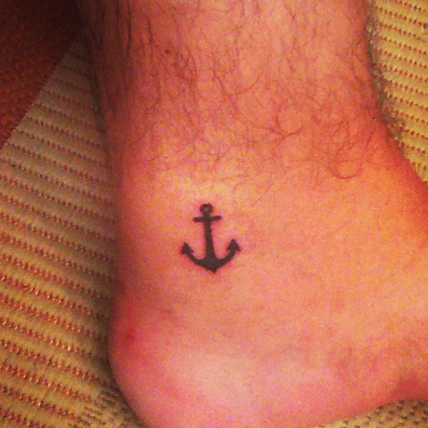 Small Black Anchor Ankle Tattoo Idea