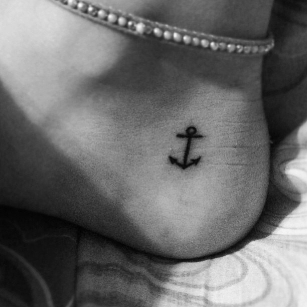Small Black Anchor Tattoo Idea For Ankle