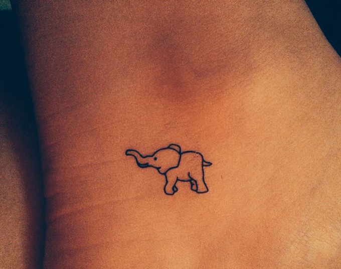 Small Black Outline Baby Elephant Tattoo Design For Ankle