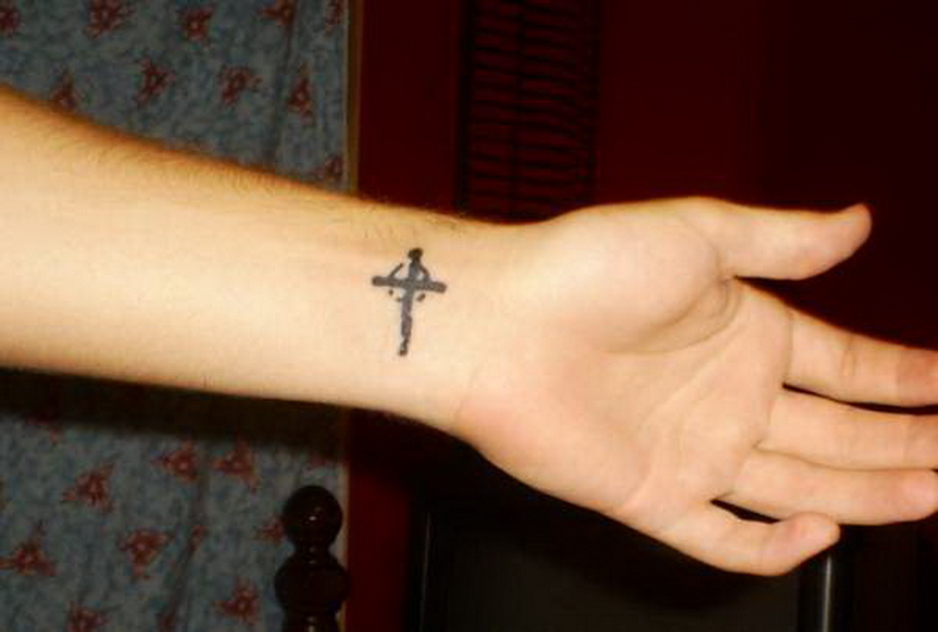 Small Cross Tattoo On Left Wrist For Men