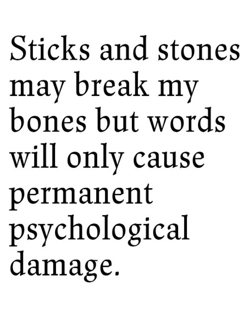 Sticks and stones may break my bones but words will only cause permanent psychological damage