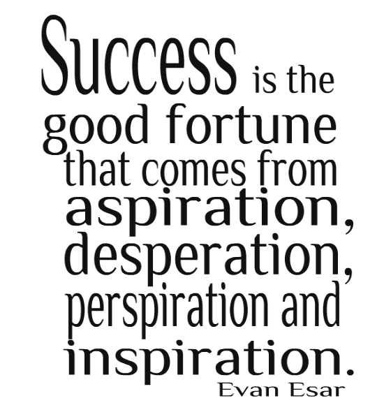Success is the good fortune that comes from aspiration, desperation, perspiration, and inspiration. Evan Esar