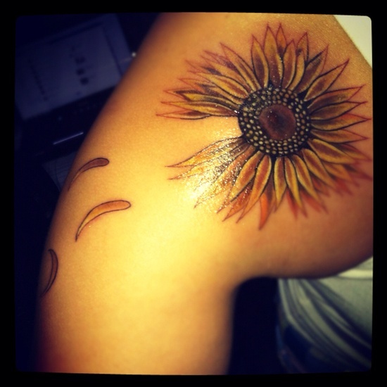 Sunflower Realistic Tattoo  On Bicep