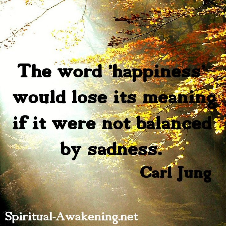 The word 'happiness' would lose its meaning if it were not balanced by sadness. Carl Jung
