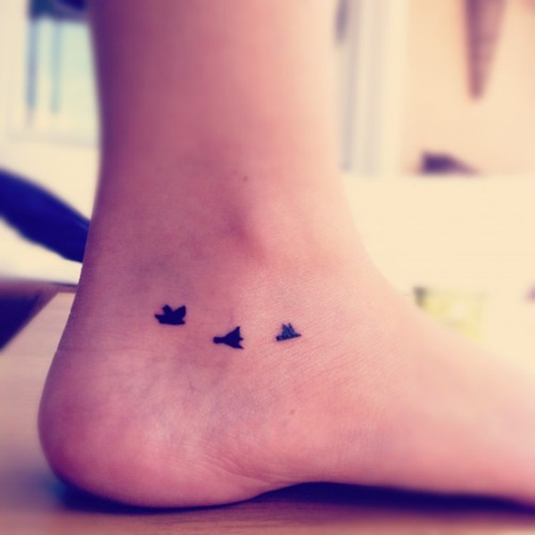 Three Flying Birds Bird Ankle Tattoo Idea For Girls