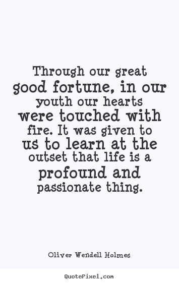 Through our great good fortune, in our youth our hearts were touched with fire. It was given to us to learn at the outset that life is a profound and passionate thing. Oliver Wendell Holmes