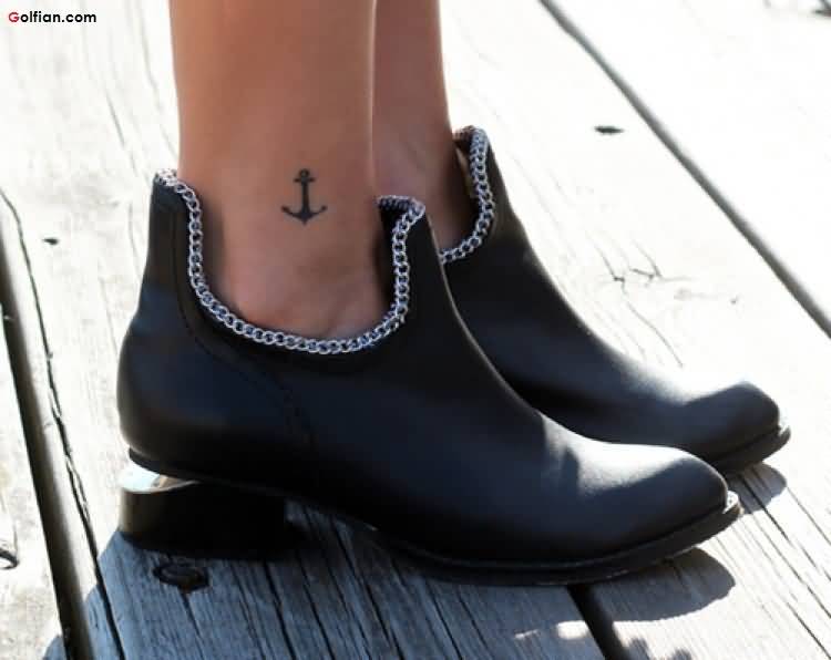 Tiny Anchor Tattoo On Right Ankle For Girls