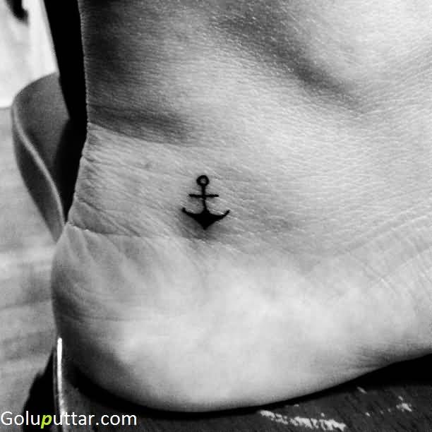 Tiny Black Anchor Ankle Tattoo