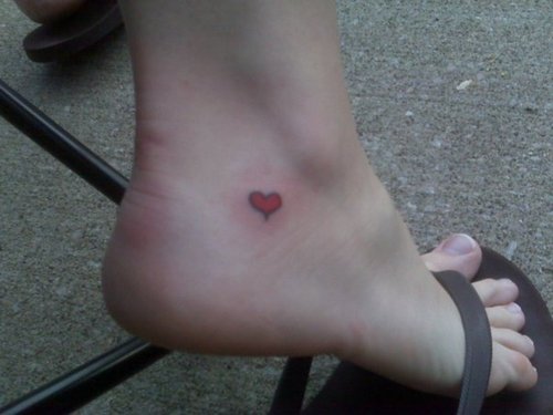 Tiny Red Heart Ankle Tattoo For Girls