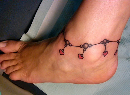 Tiny Red Hearts Charm Bracelet Tattoo