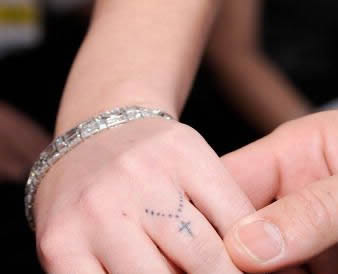 Tiny Rosary Cross Tattoo On Finger