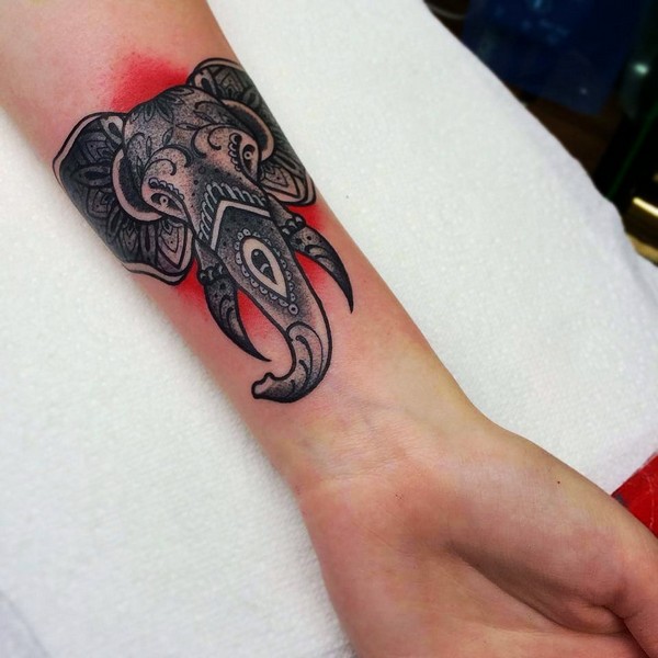 Traditional Asian Elephant Head Tattoo On Forearm By Paul