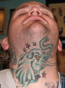 Traditional Asian Elephant Head With Stars Tattoo On Man Neck By Jason Brooks