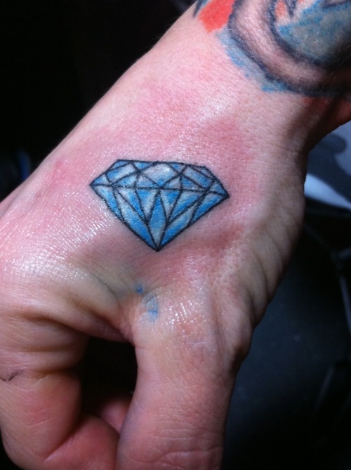 Traditional Blue Diamond Tattoo On Right Hand