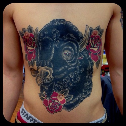 Traditional Bull Tattoo On Front Body