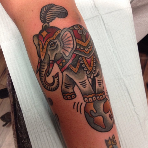 Traditional Circus Elephant Tattoo Design For Sleeve