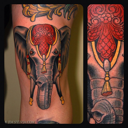 Traditional Elephant Head Tattoo Design For Thigh