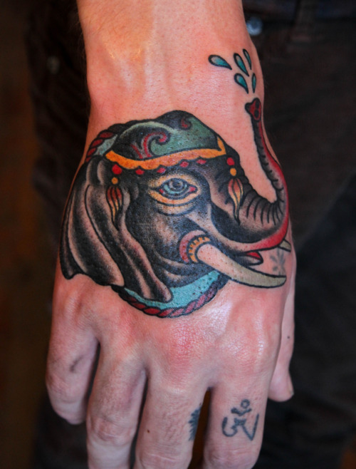 Traditional Elephant Head Tattoo On Right Hand